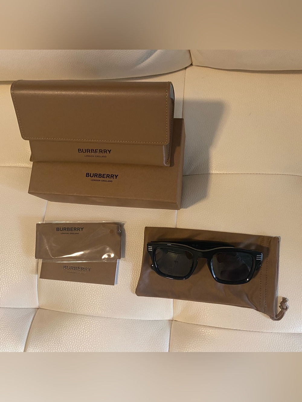 Burberry Men's or Women’s Black Sunglasses with Tan Brown Case and Pouch